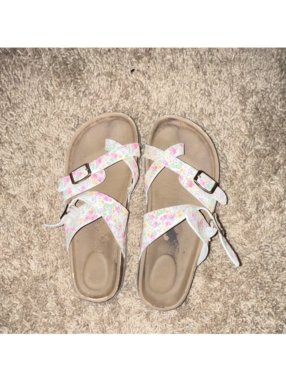 Cat & Jack White Sandals with Pink Floral Print